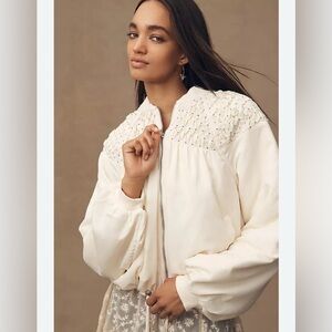By Anthropologie Smocked Bomber Jacket